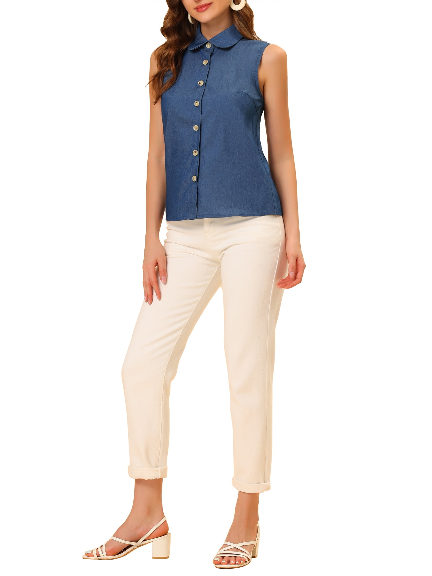 sleeveless peter pan collar shirt