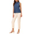thumbnail image 2 of Allegra K Women's Casual Tank Top Sleeveless Peter Pan Collar Chambray Shirt S Dark Blue, 2 of 7