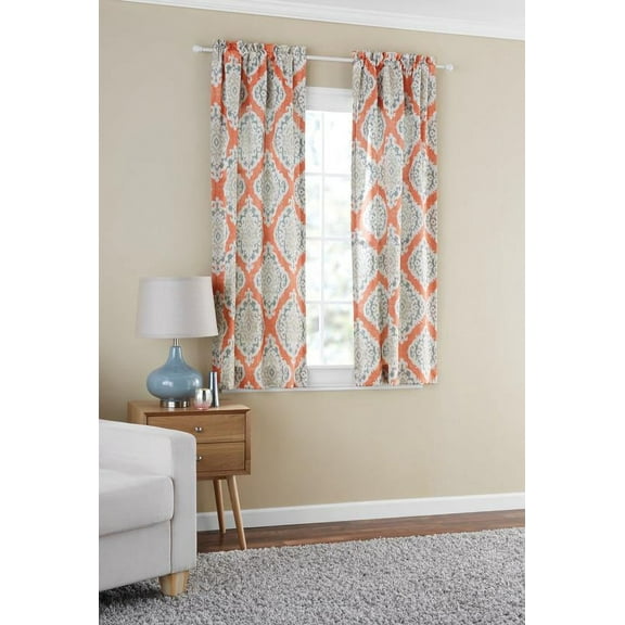 Mainstays Blackout Curtain Panel Pair, Set of 2, Ikat Terracotta, 30"W x 63"L