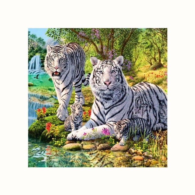 5D DIY tigres blancos pintura de diamantes de cristal Animal bordado de diamantes de imitación paisaje imagen de costura hogar familiar punto de cruz Noticed JJ12243-00