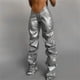 thumbnail image 2 of Pantalones casuales rectos de cintura baja sexys de cuero sintético plisado de moda para mujer de estilo europeo y americano de otoño, 2 of 6