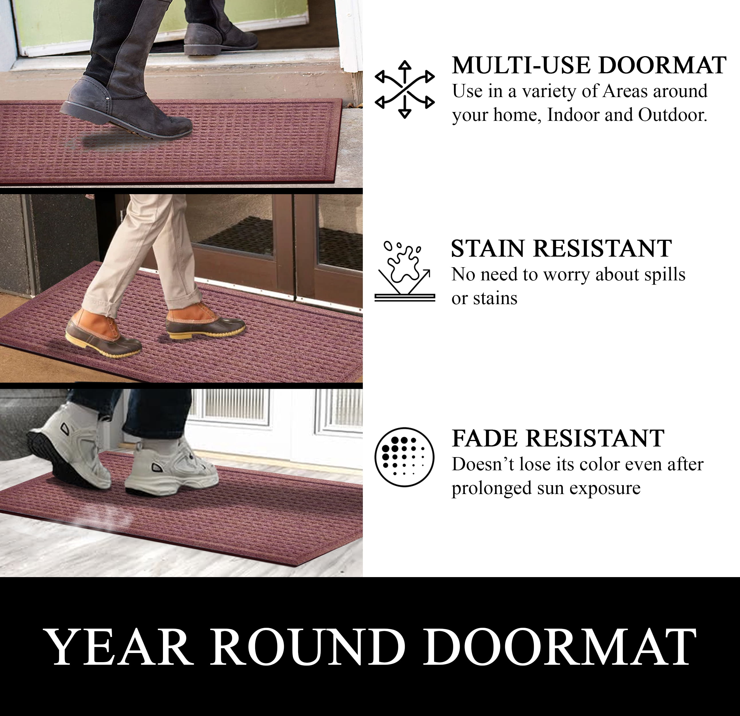 A1HC Indoor Outdoor Mat, Front and Back Entrance Welcome Mats, Front Door Patio Mats 18X30 Inches, Non-Slip Easy Clean Entrance Washable Doormats, Chocolate Brown