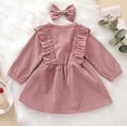 thumbnail image 7 of Styles I Love Toddler Girls Buttons Ruffle Long Sleeve Solid Corduroy Dress with Bow Hair Clip 2pcs Fall Winter Dressy Outfit (Pink, 4T), 7 of 7