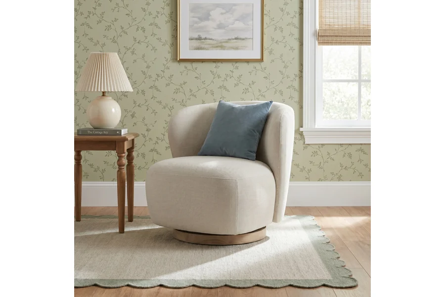 Spruce & Spring 30" Wide Upholstered Swivel Barrel Accent Chair for Living Room & Bedroom, Gray Fabric