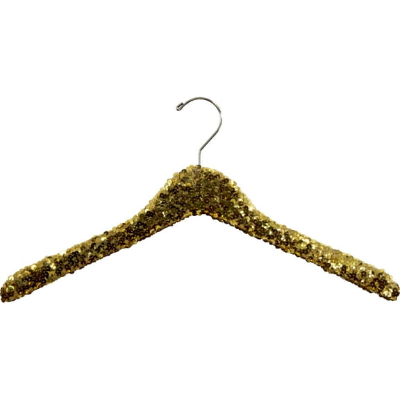 International Hanger Curved Gold Sequined Solid Wood Top Hanger, 360-Degree Swivel Hook, Decorative Sequin Covered Wooden Hanger for Shirts, Jackets, Dresses, Bridal - 3 Pack