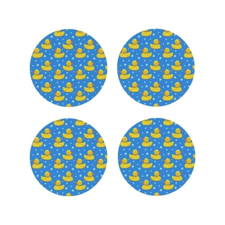 

KLL Drink Coasters Set Round Shape of 4 PU Leather Absorbent Coasters Set Decorative Coffee Cup Coasters Housewarming Gift for Home Decor-Cute Yellow Rubber Ducks
