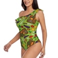 thumbnail image 3 of Yiaed Carrot Eggplant Print Women One Piece Swimsuits Tummy Control One Shoulder Bathing Suits Pattern Ruffle Swimwear-Large, 3 of 8