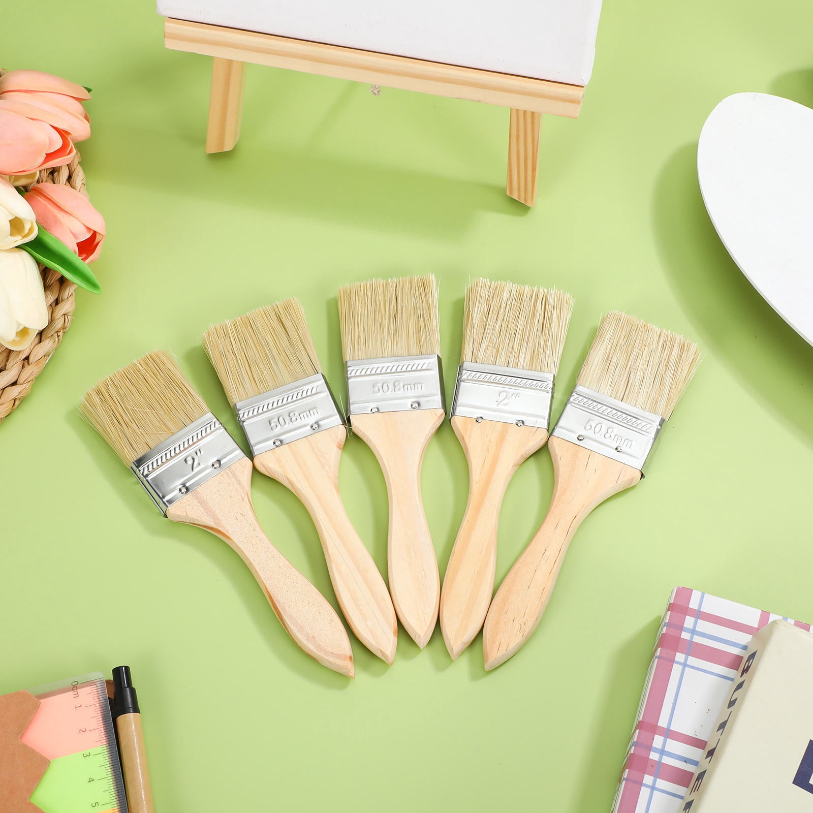 OUNONA 30-Piece Professional Flat Paint Brush Set for Walls and Wood with Comfortable Wooden Handles for Easy Grip
