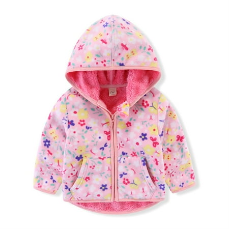 

1-6 T Toddler Kids Girls Boys Fleece Jacket Warm Zip Hooded Jackets Outerwear for Spring Fall Pink Floral 4-5 Years