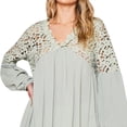 thumbnail image 4 of TWZH Women Lace Spliced V Neck Lantern Sleeve Elastic Cuff Solid Top, 4 of 4