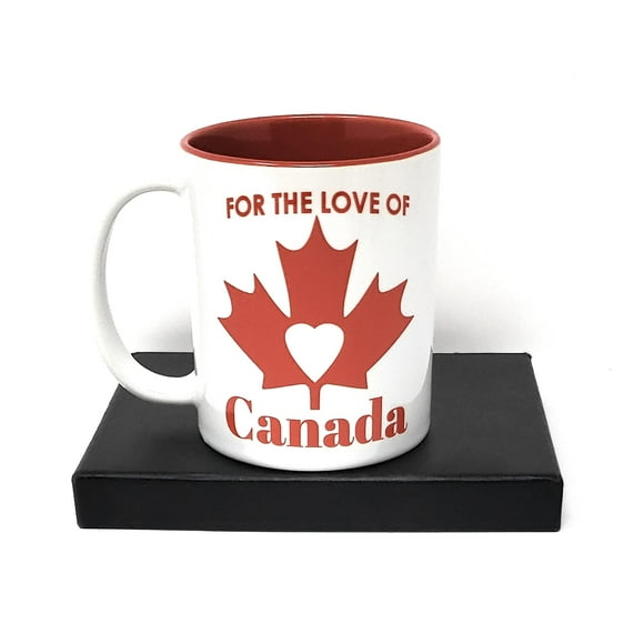 TJ'S For the Love of Canada Tasses à Café - Tasses et Tasses avec Poignée pour le Café, le Thé, le Chocolat Chaud - Souvenirs Canadiens Tasse à Café de Voyage avec des Dessins - Coeur à l'Intérieur d'Une Feuille avec Tasse à Café Intérieure Rouge
