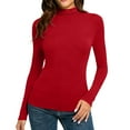 thumbnail image 4 of Lumtrix Women's Mock Turtle Neck Long Sleeve T Shirts Basic Lightweight Stretch Slim Fitted Tops Fall & Winter for Underwear Soft Casual Tops Red S, 4 of 5