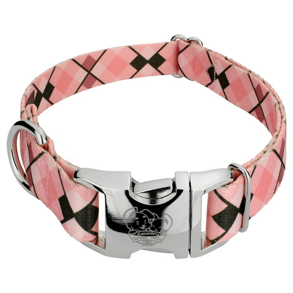 Country Brook Petz® Premium Pink and Brown Argyle Dog Collar LTD, Medium