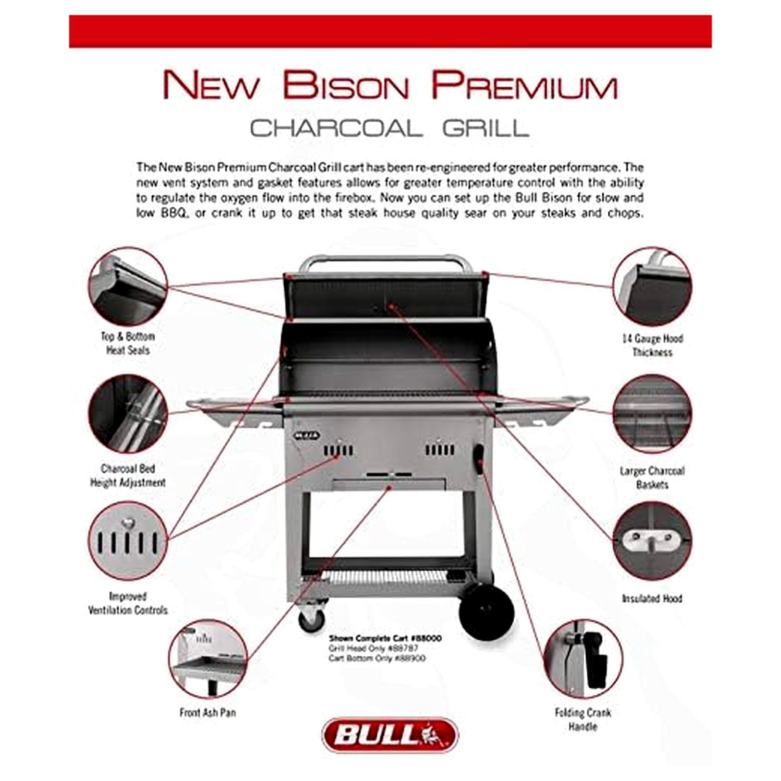 Bull Outdoor Products 210 Square Inch Rack Stainless Steel Bison Charcoal Grill
