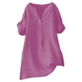thumbnail image 3 of Loose Solid Color Women's Shirt - Stand Collar, Long Sleeve, for Casual and Festival Wear, M, Pink, 3 of 8