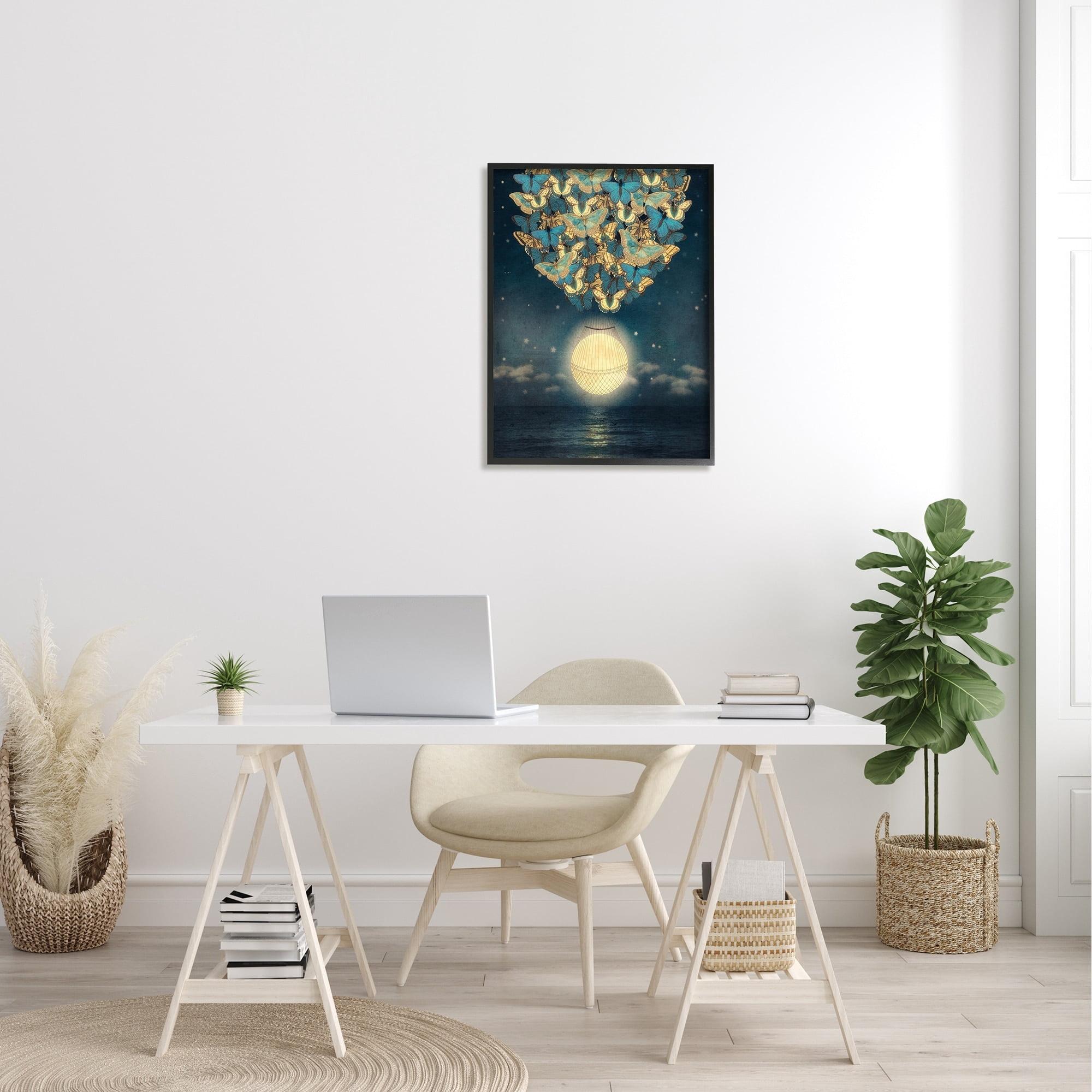 Stupell Industries Lunar Butterfly Hot Air Balloon Surreal Ocean Sky,24 x 30, Design by Paula Belle Flores