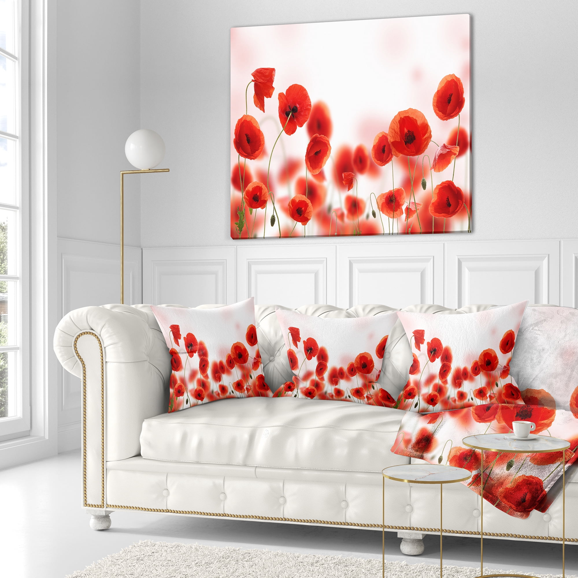 Designart Poppy Flowers on Pink Background - Floral Throw Pillow - 18x18