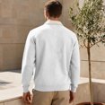 thumbnail image 4 of UDAUDU Mens Casual Cotton Polo Sweatshirts Comfortable Long Sleeve Color Block Button Collared Fall Winter Fleece Pullover Shirts White L, 4 of 5