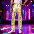 thumbnail image 2 of KKBOTIVE Metallic Shiny Disco Pants for Men, 70s/80s Party Rave Pants, Retro Festive Straight Trousers Men's Fashion, Gold Size: L, 2 of 5