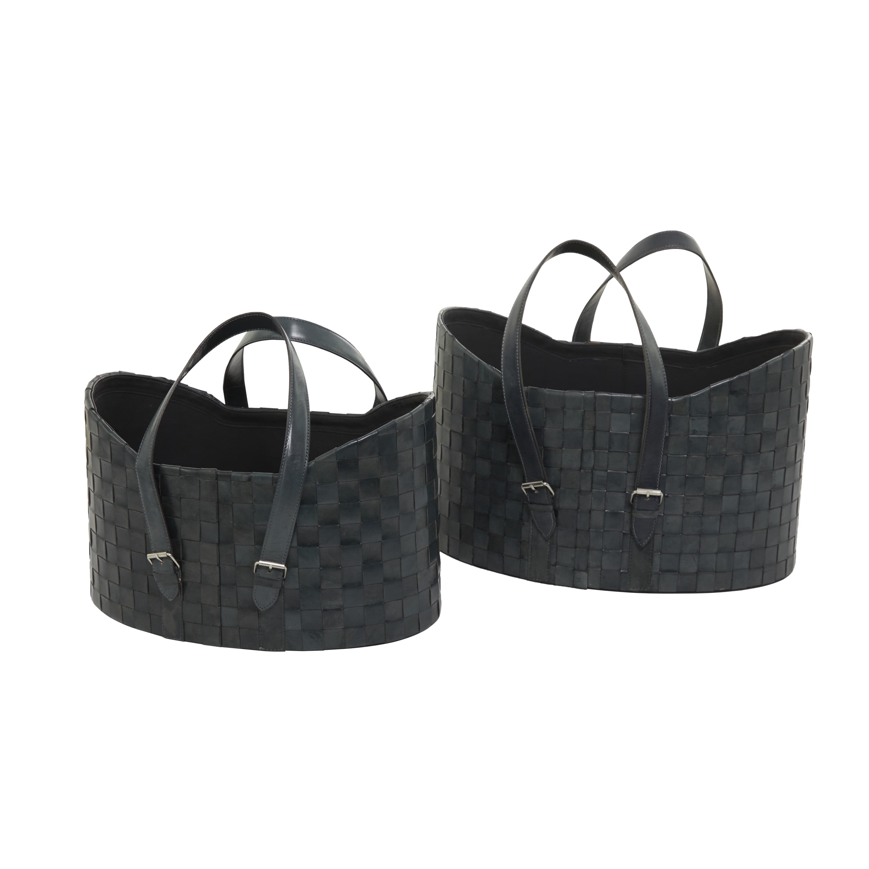DecMode 16"W, 14"H Leather Modern Storage Basket, Dark Blue, 2-Piece