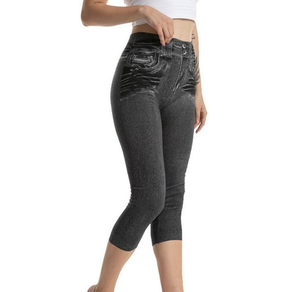 Jsaierl Faux Jeans Women Trendy Distressed Denim Pants Petite Work Streetwear Pull On Denim Trousers Curvy Jegging with Pockets