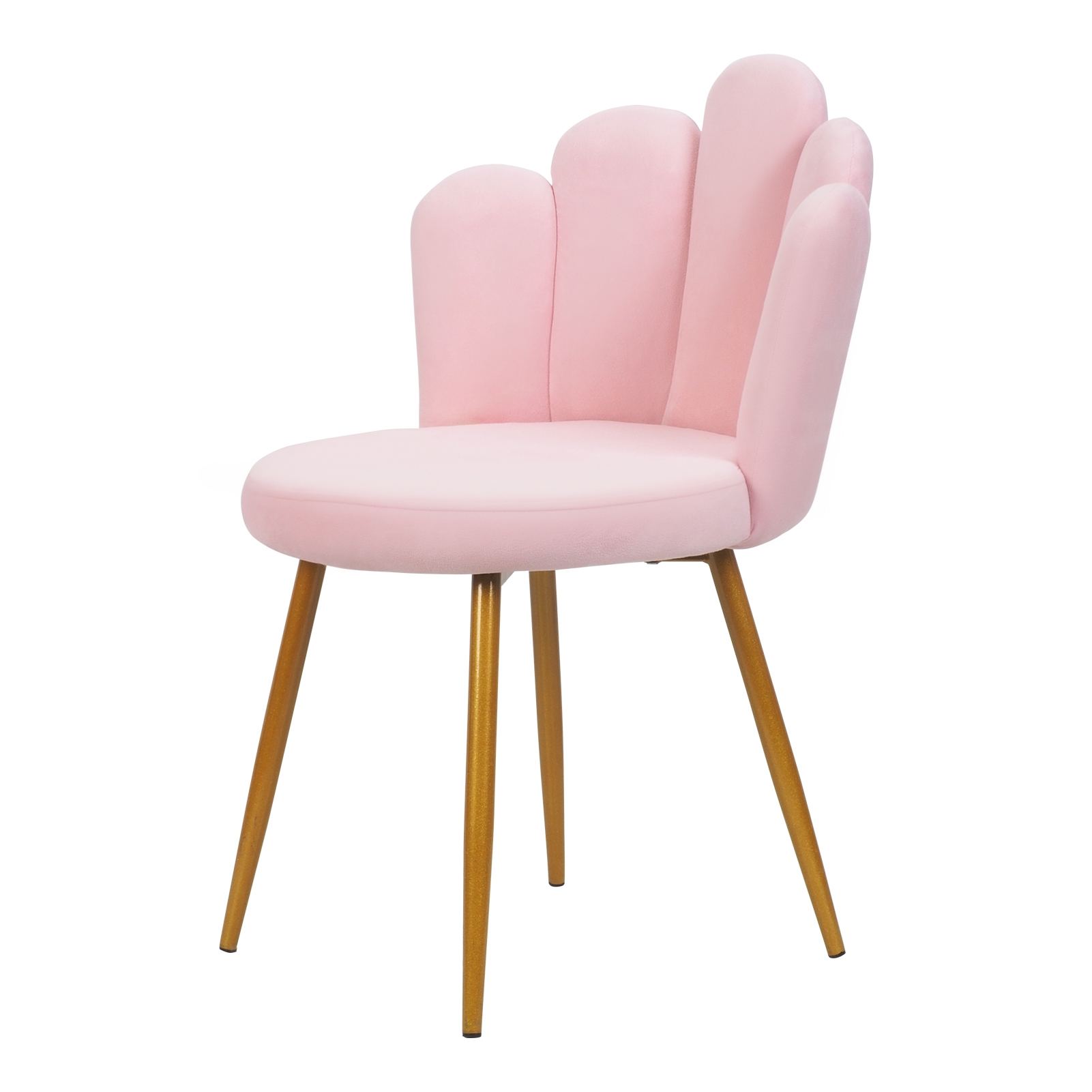Dapmiu Velvet Vanity Chair with Petal Shape Backrest, white Accent Chair Gold Tapered Legs for Makeup Room Living Room Bedroom Decor white