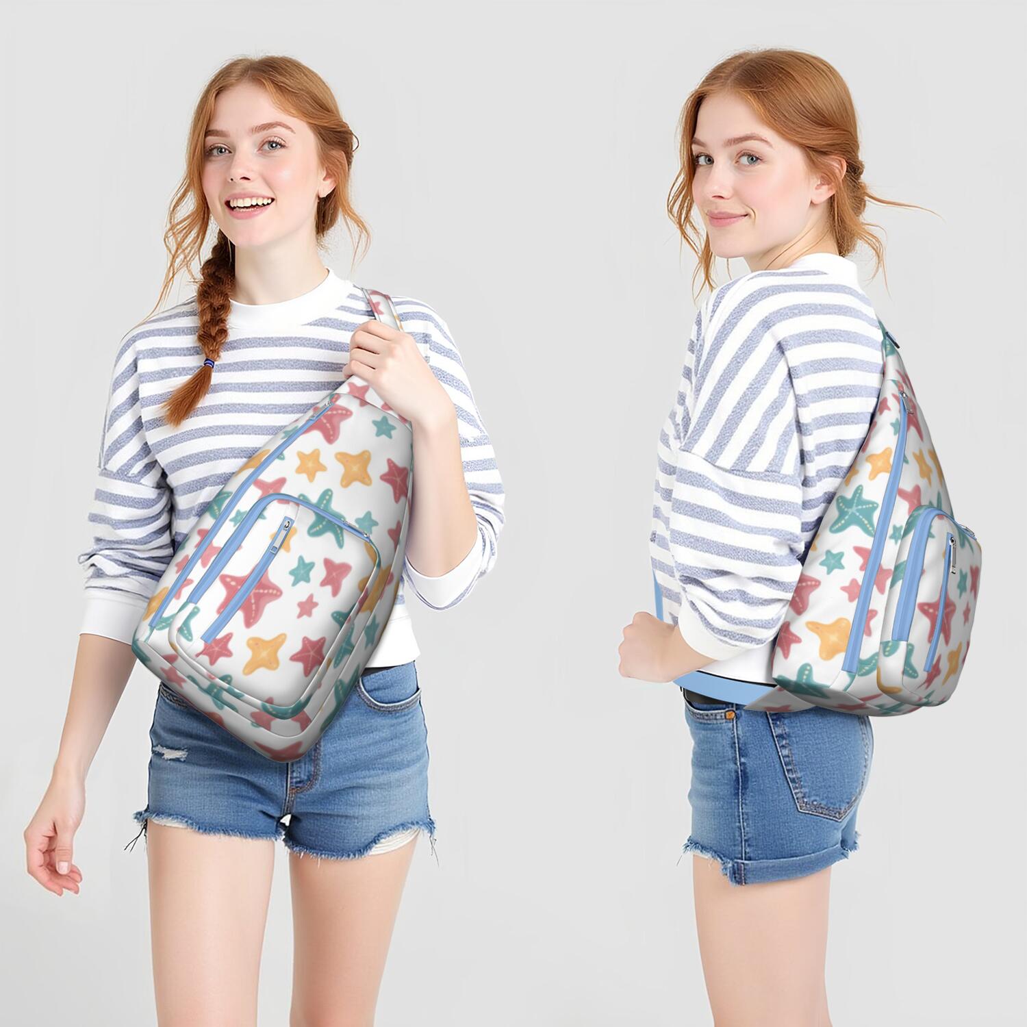 Fashion Chest Sling Bag Starfish Trendy Sling Backpack for Women/Men Adjustable Lightweight Travel Hiking Casual Daypack for Unisex