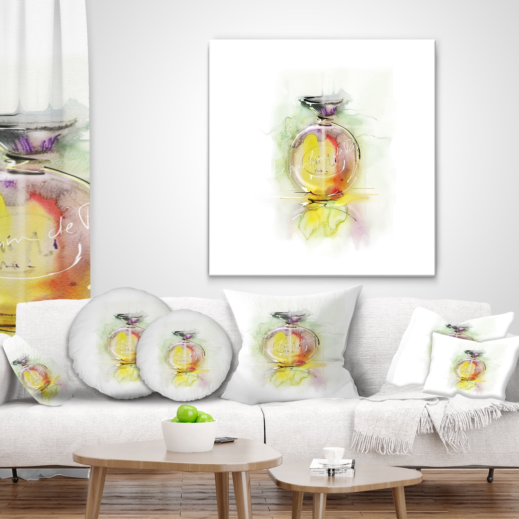 Designart Perfume Bottle Watercolor - Animal Throw Pillow - 16x16