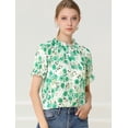 thumbnail image 3 of Allegra K Blusa Estampada Floral Mangas Cortas Cuello Redondo Con Volantes Top Casual Para Mujeres Verde L, 3 of 6