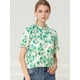 thumbnail image 3 of Allegra K Blusa Estampada Floral Mangas Cortas Cuello Redondo Con Volantes Top Casual Para Mujeres Verde L, 3 of 6