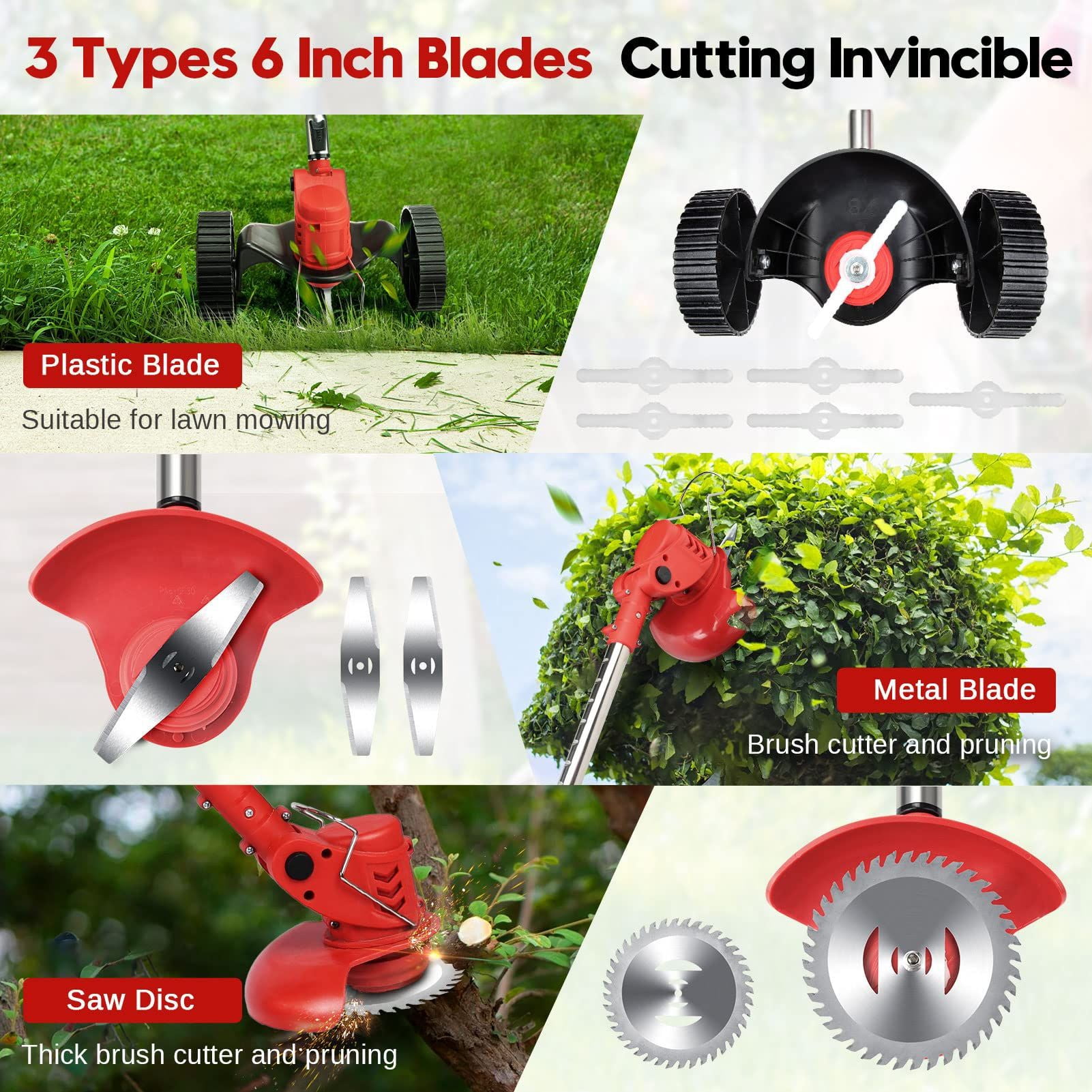 TJWLP Electric Cordless Grass Trimmer, Battery Operated Weed Eaters, 21V Mower, Weed Lawn Edger Eater, Electric Grass Cuting Machine with Wheels