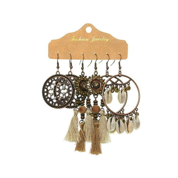 Sonducket 3 pares Vintage Set Mujer Pendientes Largos Bohemios Joyería Geométrica Gota Étnica Ganchos para las orejas Fiesta Nupcial Ropa, zapatos y accesorios Miscelánea tipo3