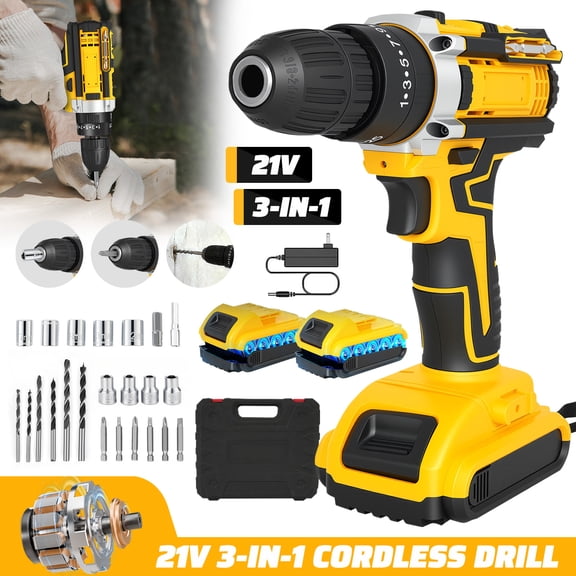 Globalsource 21V Brushless Cordless Hammer Drill & Impact Driver Combo Kit, 2-Speed Power Drill with 2x1.5Ah Batteries & 1H Fast Charger, 25 1 Torque, 2600rpm