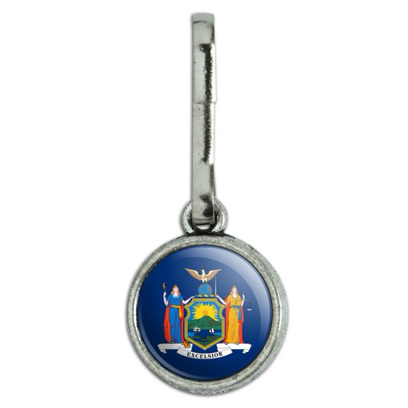 New York State Flag Antiqued Charm Clothes Purse Suitcase Backpack Zipper Pull Aid