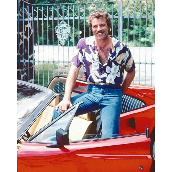 Tom Selleck in Hawaiian shirt sits on his Ferrari 308 Magnum TV 24x36 Poster
