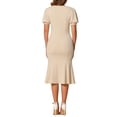 thumbnail image 3 of INSPIRE CHIC Vestidos Elegantes de Negocios para Mujeres, Vestido Midi de Sirena con Escote Corazón y Mangas Cortas Abullonadas en Beige, 3 of 6