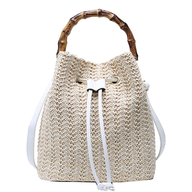 Bolso de paja con cordón y correa de crochet para verano, bolso bandolera tipo bandolera