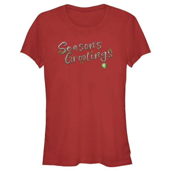 Junior's Guardians of the Galaxy Holiday Special Season's Grootings  Graphic Tee Red Medium