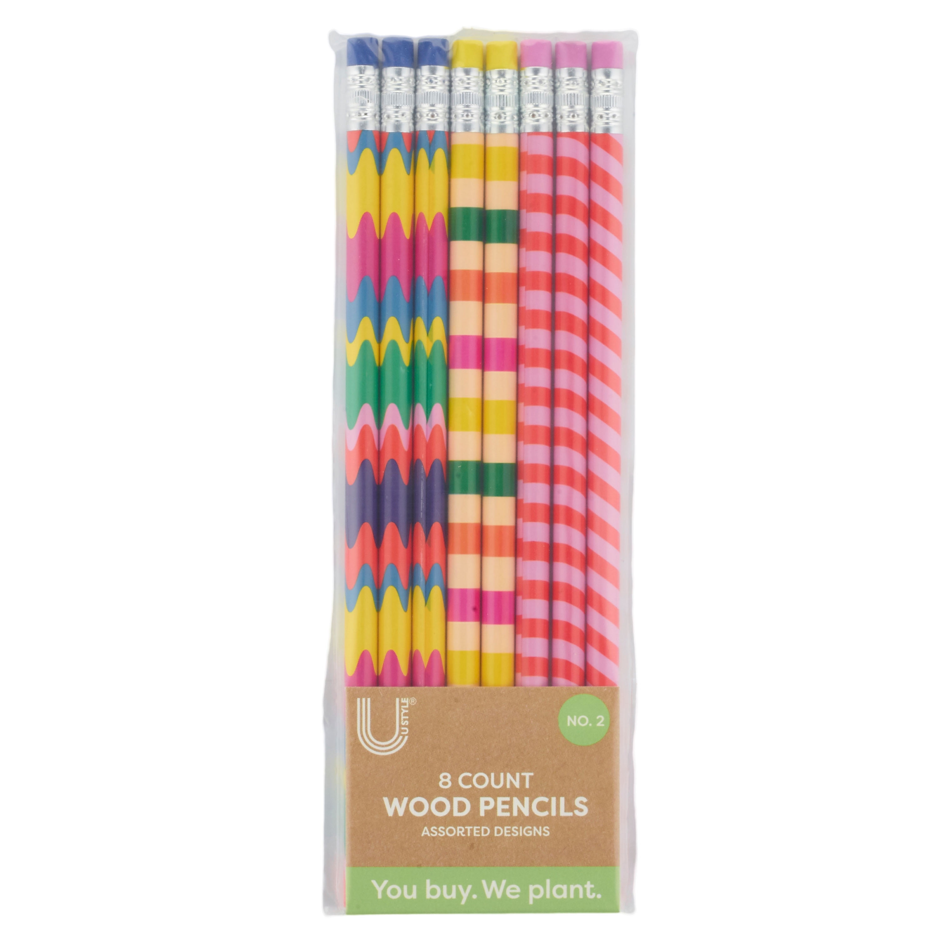 U Style No. 2 Wood Pencils, Bright Mess-Proof Glitter, 8 Count