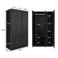 thumbnail image 3 of Wirrytor Wooden Black 6 Doors with 6 Storage Drawers Freestanding Armoire Wardrobe Clothing Rod, Large Capacity Wardrobe Cabinet in Black, 3 of 6