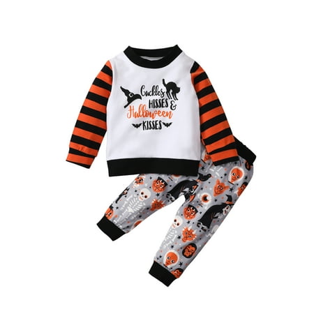 

Sunisery 2PCS Toddler Infant Kids Baby Boys Halloween Cartoon Print Blouse Long Pants for Spring Fall White 6-12 Months