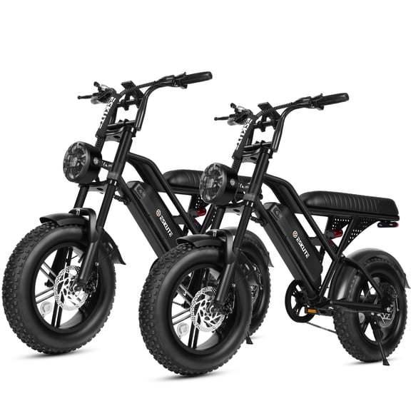 ESKUTE 2 Pcs V100 Electric Bikes for Teens & Adults – 750W, 20 MPH, 48V 13Ah, 16"x4.0" Fat Tire, 7-Speed E-Bike with Dual Suspension Black & Black, UL2849