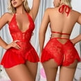 thumbnail image 1 of Lencería de entrepierna abierta para mujer, Conjunto de pijama transparente de encaje, Sexy ropa de dormir, sujetador abierto en V profundo, conjunto de Pijama sin entrepierna, camisón erótico, 1 of 3