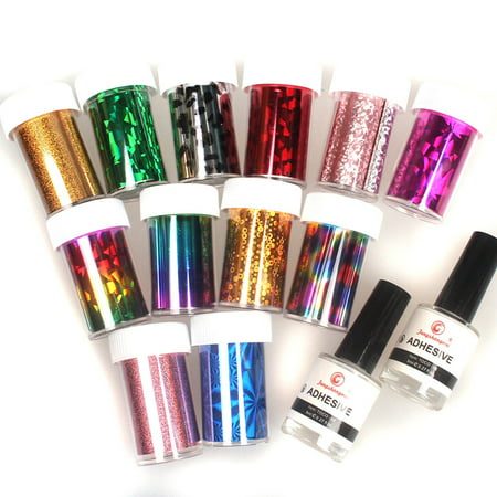 WindMax(R) 12 Mix Color Fashion Pattern Glitzy Transfer Nail ART Foil Roll with 2 PCS 8ml White Adhesive Glue Nail, 100% Brand New with Good Quality. By (Best Glue Ever Nail Foil)