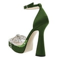 thumbnail image 3 of FSJ Women Rhinestone Bowknot Closed Toe Sandals Clear Upper Ankle Strap D'orsay Pumps Platform High Spool Chunky Heels Wedding Party Shoes Size 12 Green, 3 of 5