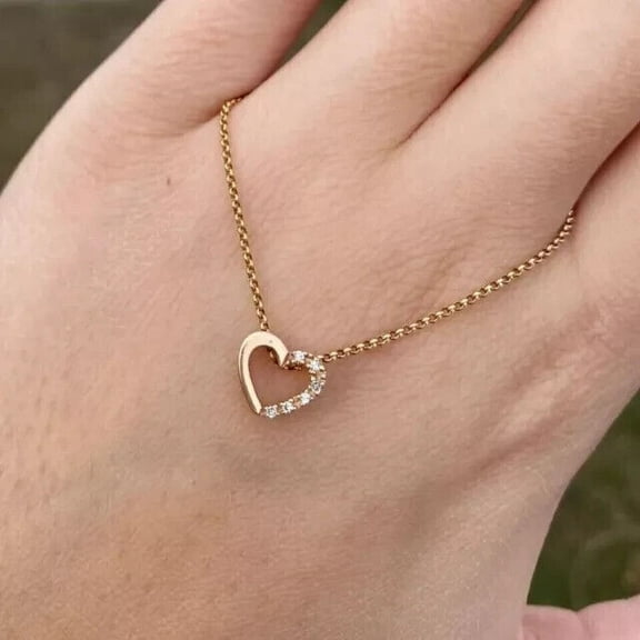 1Ct Lab Created Diamond Round Cut 14k Yellow Gold Plated Women's Heart Pendant