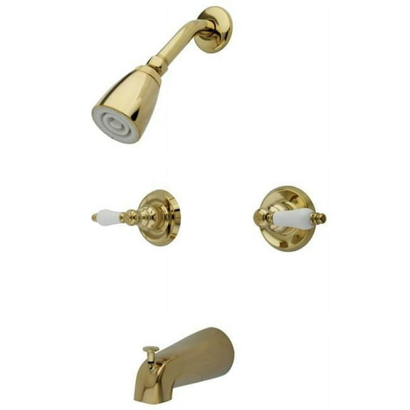 Two Handle Tub & Shower Faucet with Decor Lever Handle, Polished Brass