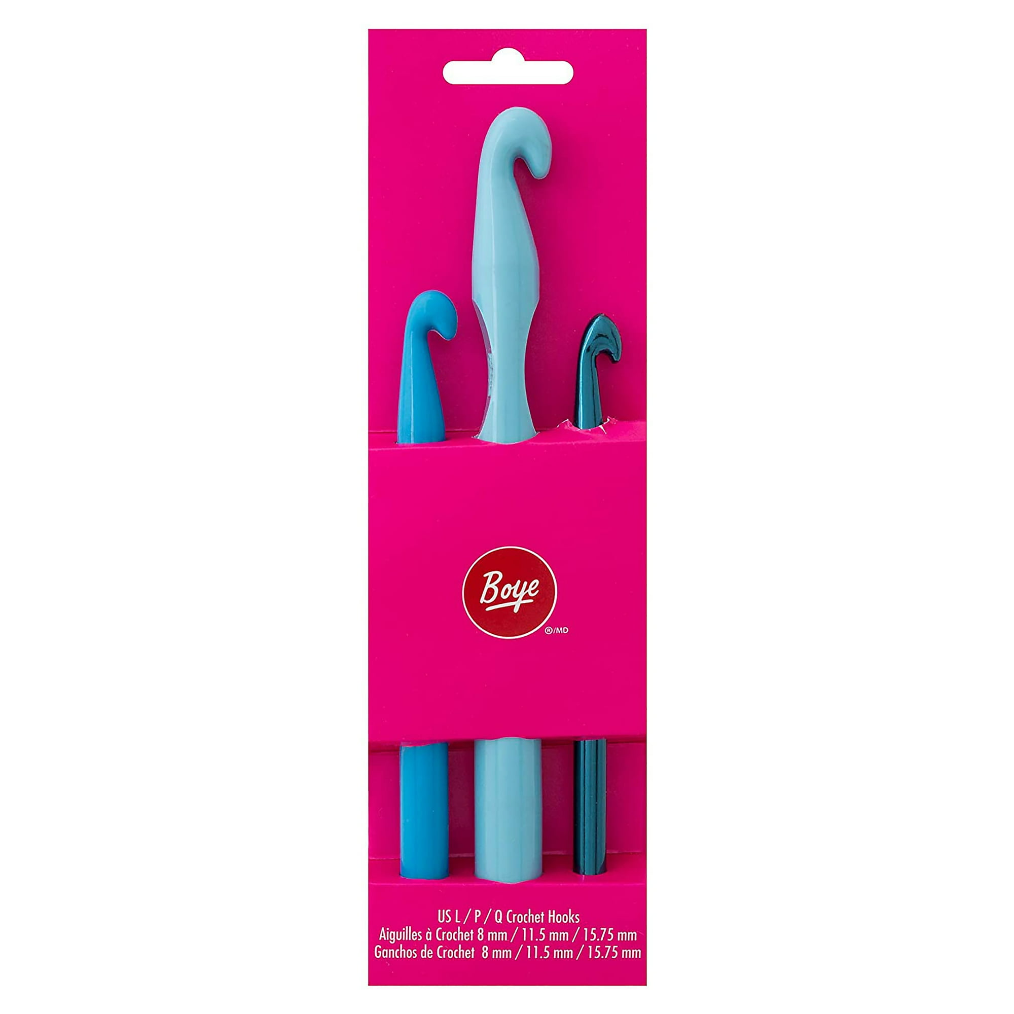 Simplicity Boye Plastic Crochet Hook Set Sizes L, P, & Q, 3 Piece Multicolor