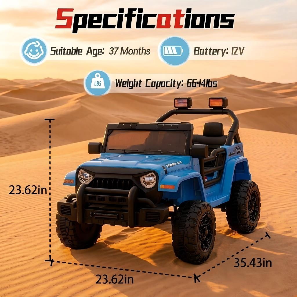 Xuanlur 12V Kids Ride on Car with Remote Control, Ride on Toys w/ Dual Drive, Four-Wheel Suspension, Bluetooth Music, LED Lights, USB, Shock Absorption, Toys Car for Kids Aged, Blue