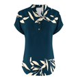 thumbnail image 5 of Women's Button Down V Neck Top Cotton Linen Blend Blouses Floral Graphic Tee Short Sleeve With Folded Cuff Ombre Top Loose Fit Summer Basic Henley Top, 5 of 5